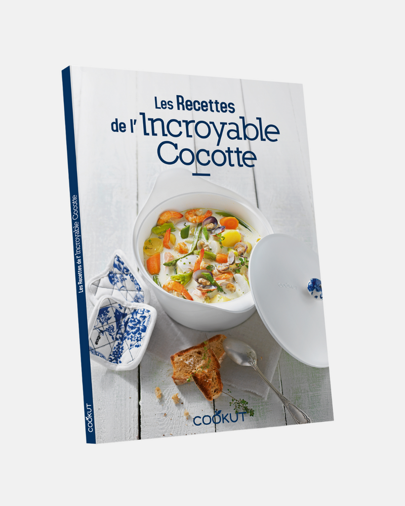 Couverture du livre "Les Recettes de L'Incroyable Cocotte" Cookut, un recueil de recettes simples et savoureuses pour cuisiner avec votre cocotte.