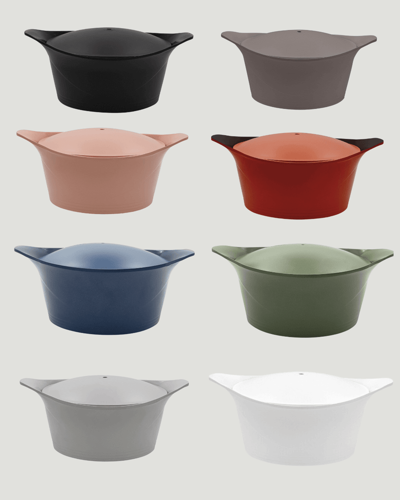 Image des cocottes Cookut 28 cm personnalisable, conçue en métal recyclé pour une cuisson homogène sans PFAS.