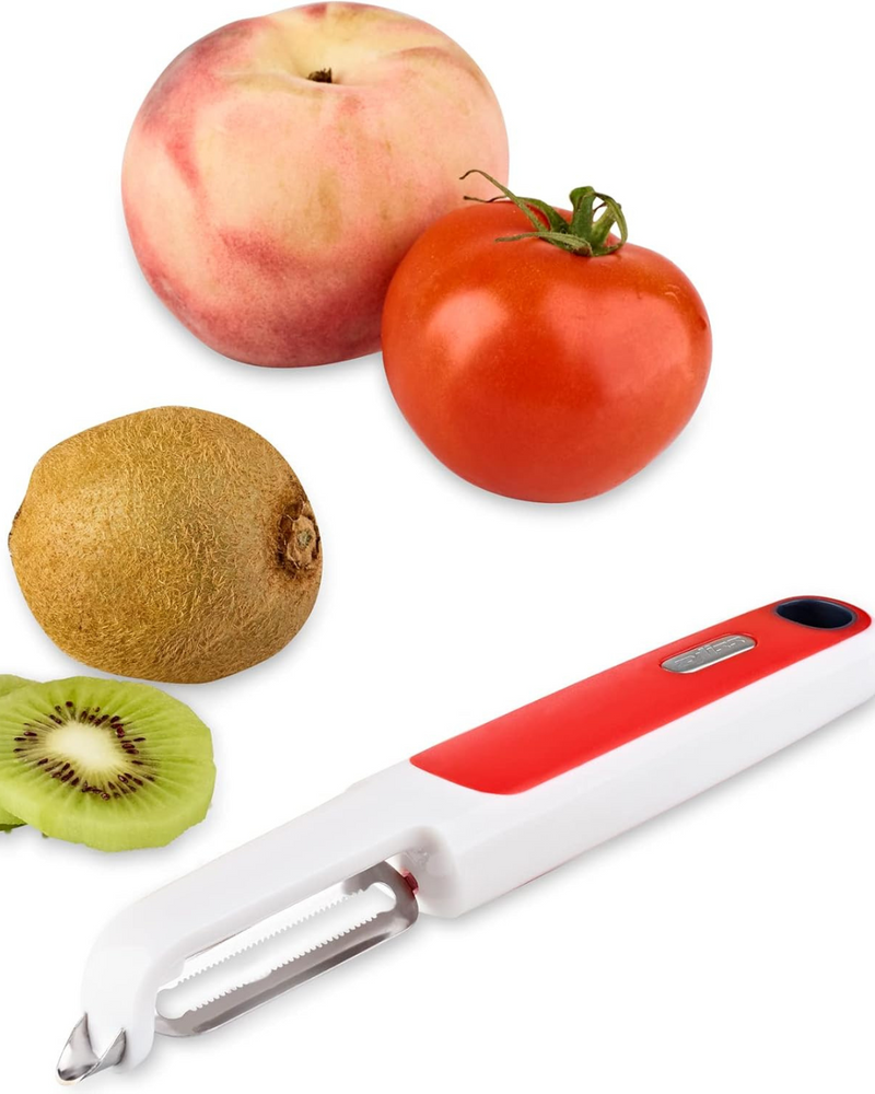 Éplucheur pivotant microdenté Zyliss, conçu pour éplucher facilement fruits et légumes délicats.