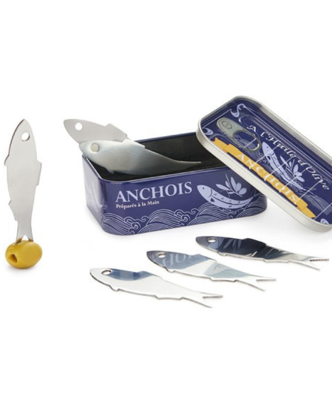 Pics Apéritif Anchois x6 de Balvi - Accessoires ludiques pour piquer olives et tapas, design en forme d'anchois.