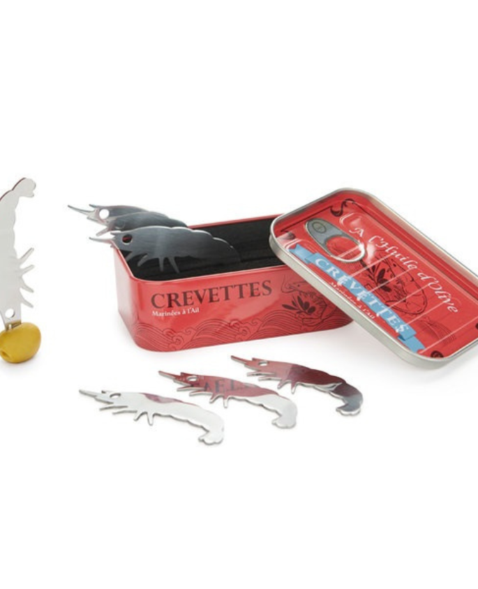 Pics Apéritif Crecettes x6 de Balvi - Accessoires ludiques pour piquer olives et tapas, design en forme de crevettes.